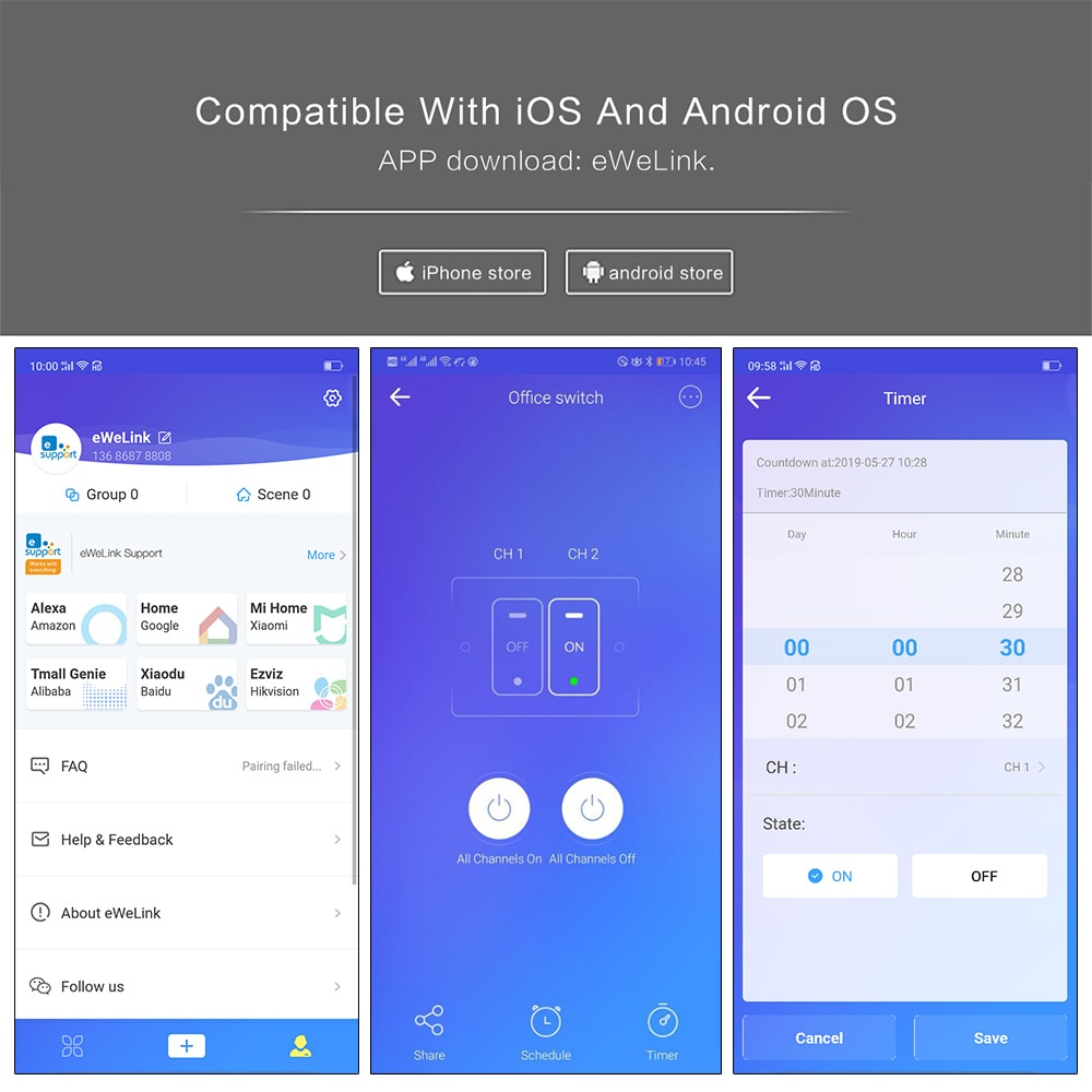 Smart switch Wifi Light Switch Glass Screen Touch Panel Voice Control Wall Switch work with Alexa Echo Google Home 1/2/3-Gang
