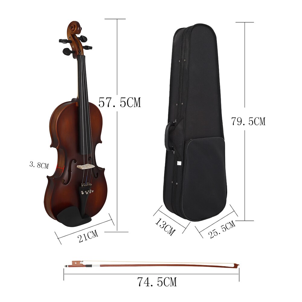 Muslady Full Size 4/4 Violin Basswood Body Head Ebony Fingerboard Pegs Chin Rest Tailpiece for Beginners Student Performer