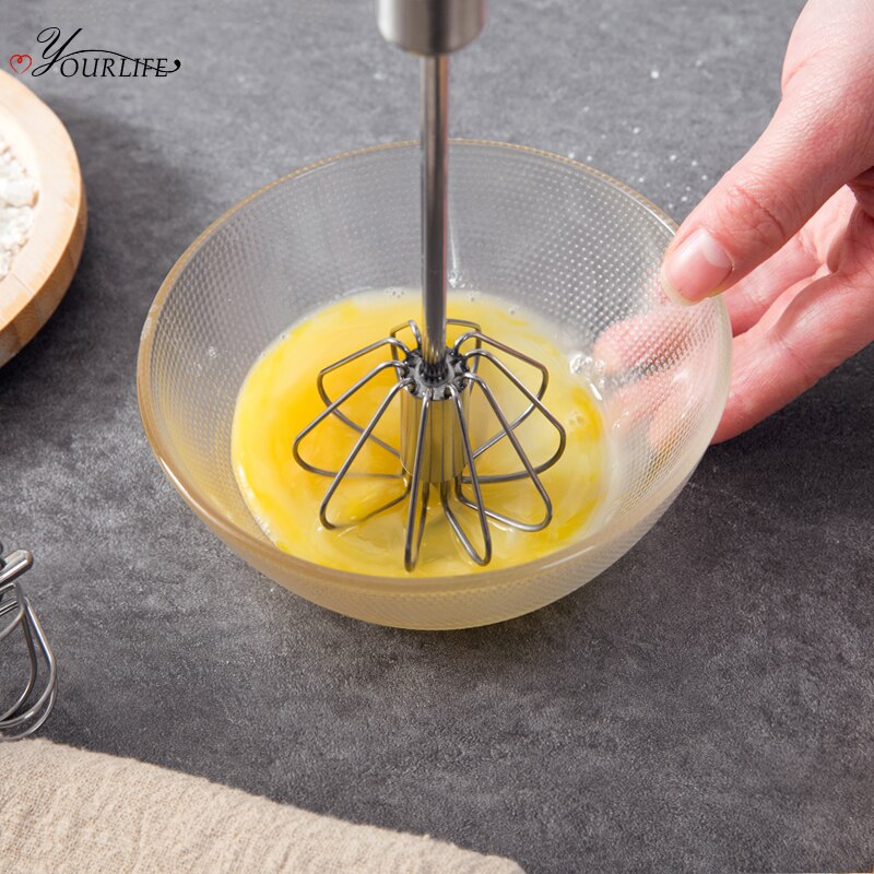 OYOURLIFE Semi-automatic Egg Beater Stainless Steel Egg Whisk Manual Hand Mixer Self Turning Egg Stirrer Kitchen Egg Tools