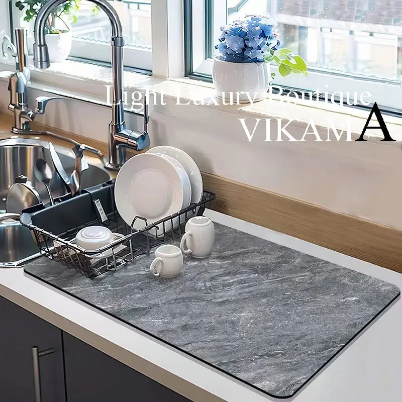 Vikama pvc kjøkkenavrenningsmatter, diatomittabsorberende sklisikre matter, oppvaskmatter til bord, isolerte matter til kaffemaskin: 800 mmx 800mm / Svart