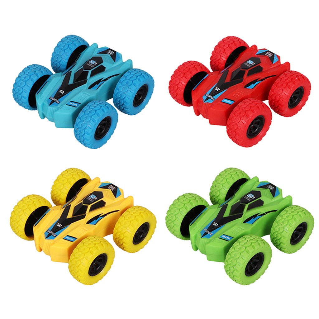 4pcs Pull Back Stunt Car Double Side Roll Model Friction Powered Xmas