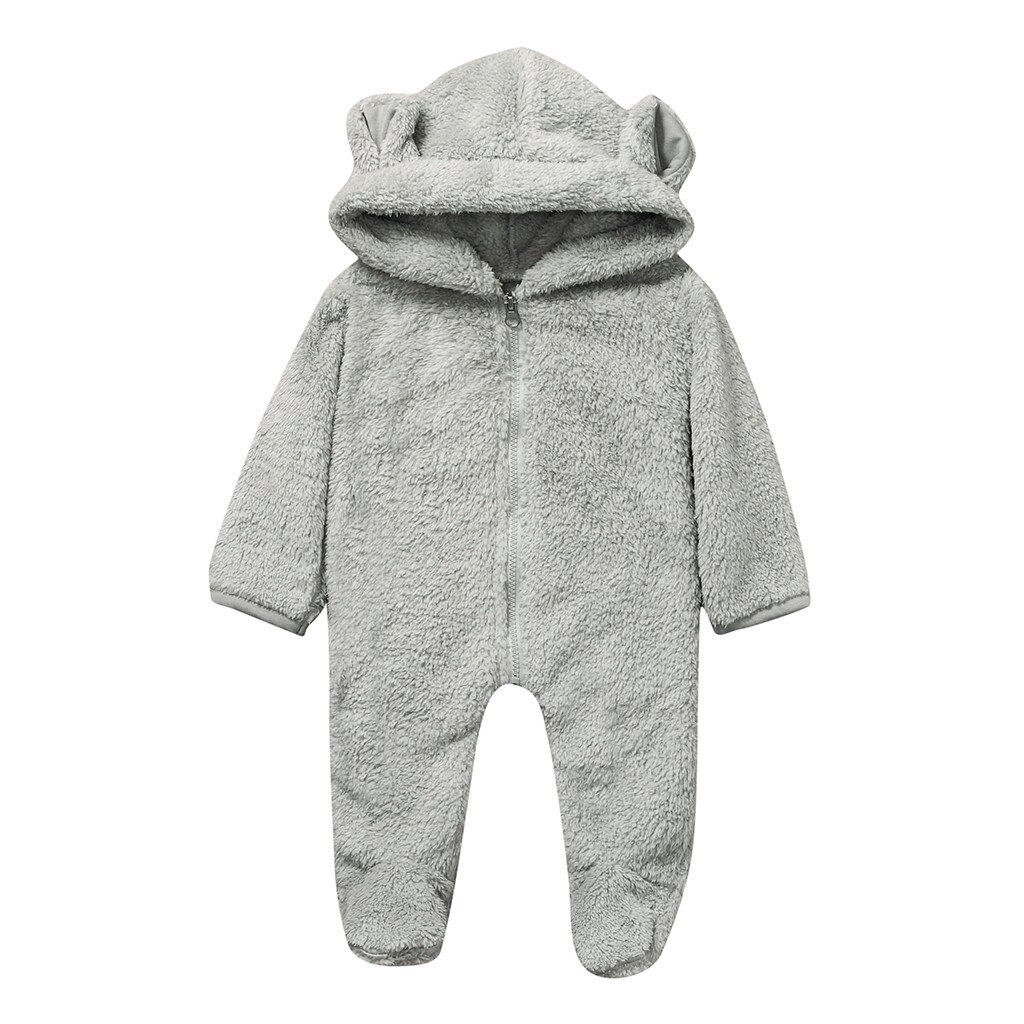 Pasgeboren Baby Jongen Winter Fleece Jumpsuit Solid Hooded Romper Warme Jas Uitloper: Grijs / 18m