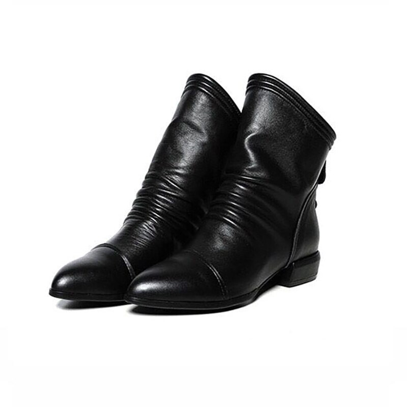 Leren laarzen winter zwarte enkellaarsjes voor dames herfst hoge hak grote maat 43 damesschoenen rits zapatos mujer: 7.5