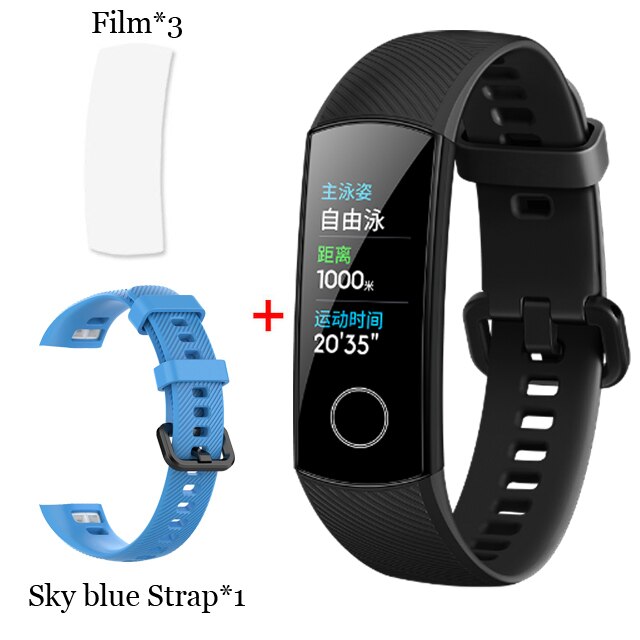 Original huawei honor band 5 pulseira inteligente oxímetro tela de toque cor mágica nadar detectar freqüência cardíaca sono nap honra band5: BLK n film S BLU