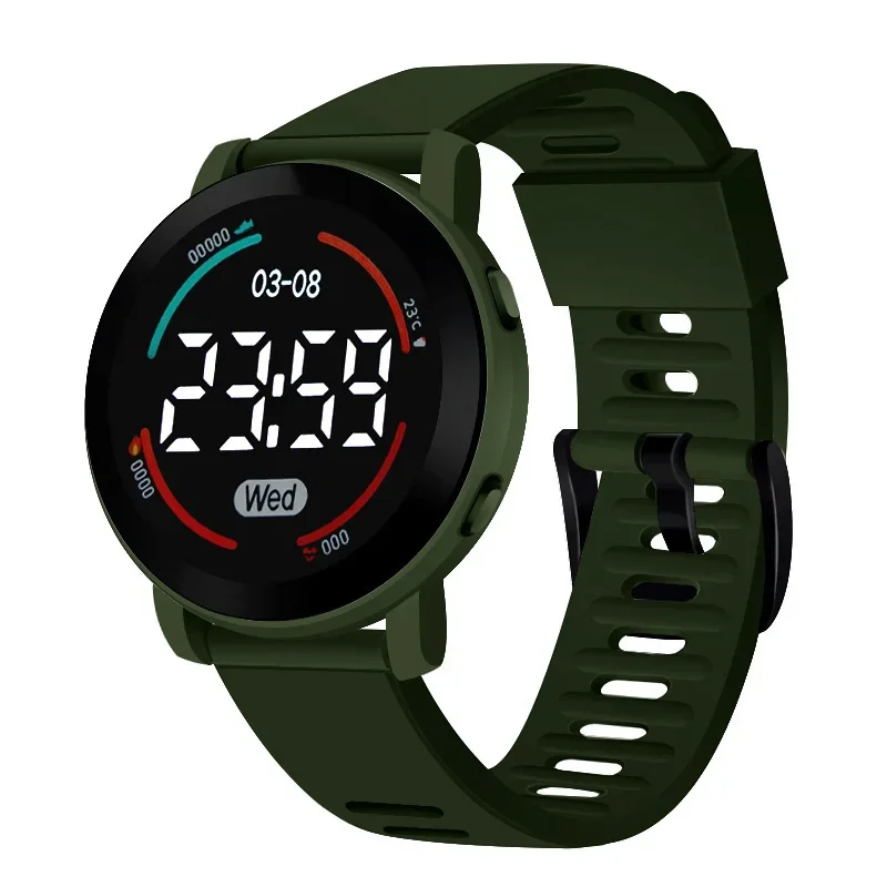 Juvenile Multifunctional Electronic Watch Sports Waterproof Fall Proof Ultra Clear Round Screen LED Digital Clock Reloj Niña: green