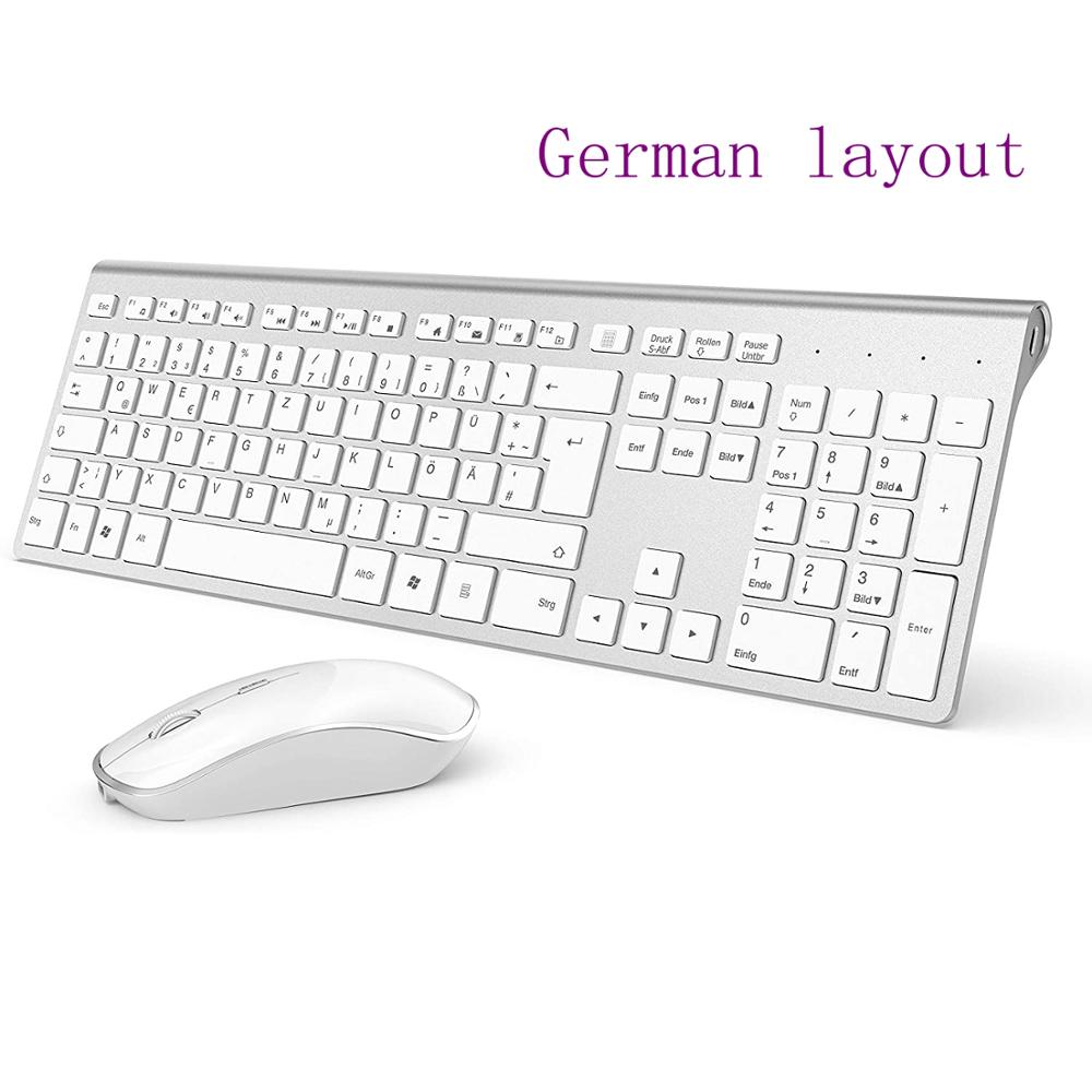 Bezprzewodowa klawiatura i mysz połączenie, 2.4 Gigahertz stabilne połączenie akumulator, UK/francja/niemcy/hiszpania/US układ: Germany-Silver white