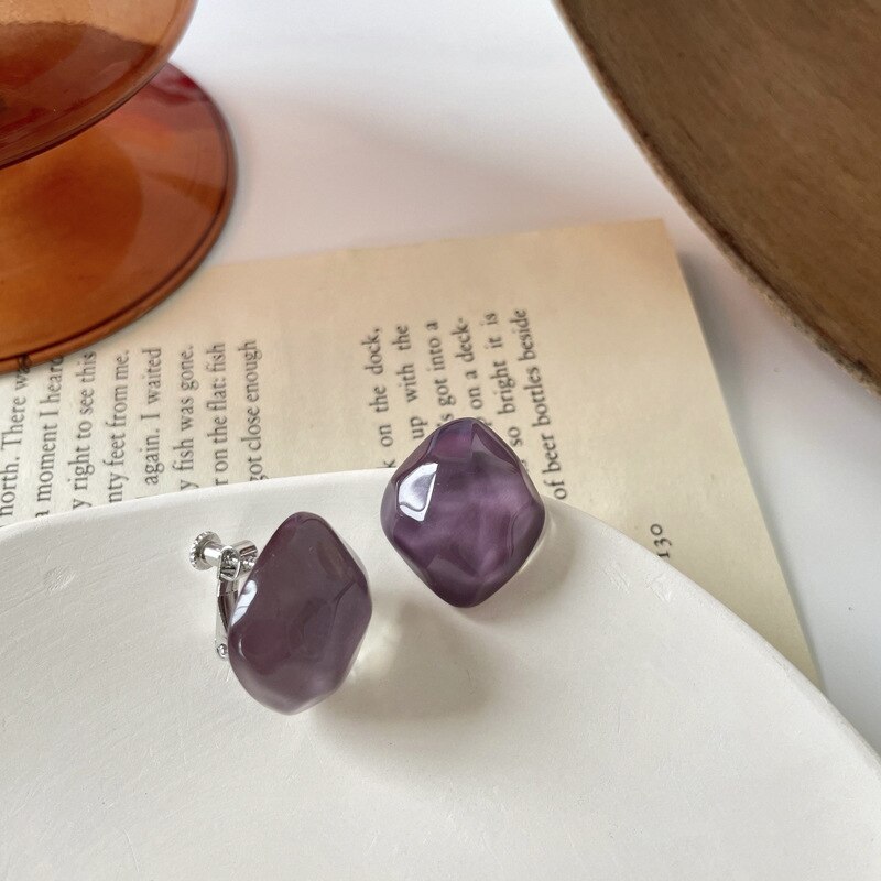 Boucles d'oreilles en acrylique Macaron Transparent, carré irrégulier géométrique, Simple résine pierre en forme de cœur, boucles d'oreilles sans Piercing
