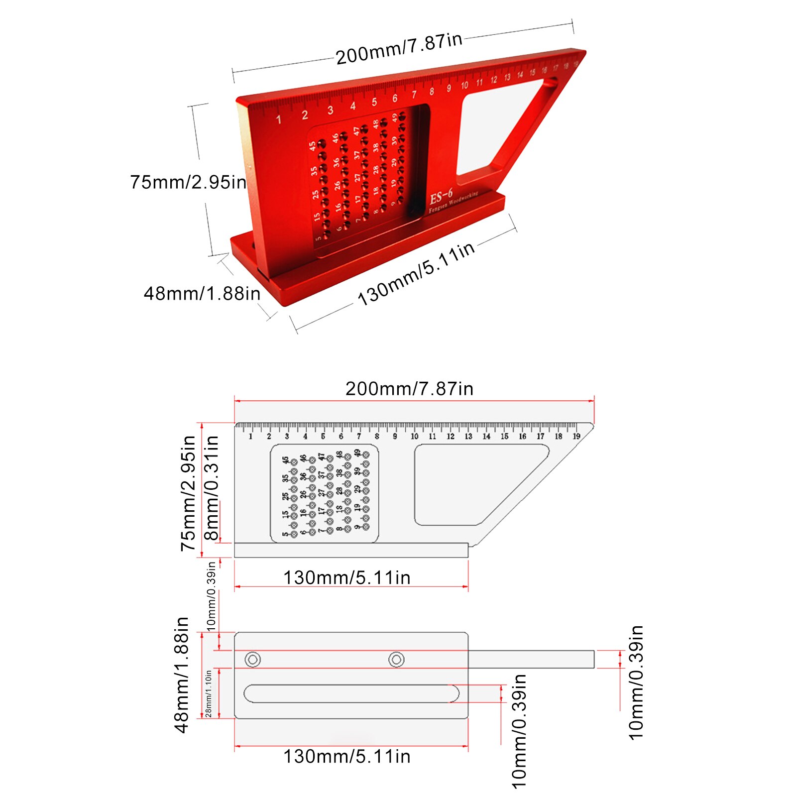 Woodworking Scribing Ruler Scribing Precision Ruler Measuring Tool 50-hole Positioning Horizontal Line Gauge For Woodworking