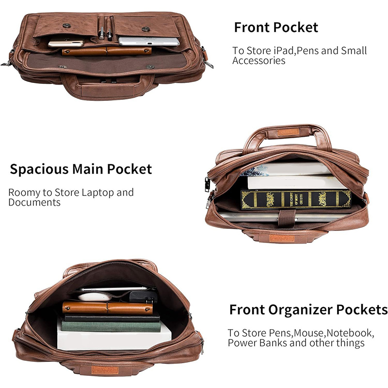Men's Business Briefcase Multifunction 16 Inch Laptop Bag PU Retro Messenger Shoulder Pack Large Capacity Office Crossbody Bags