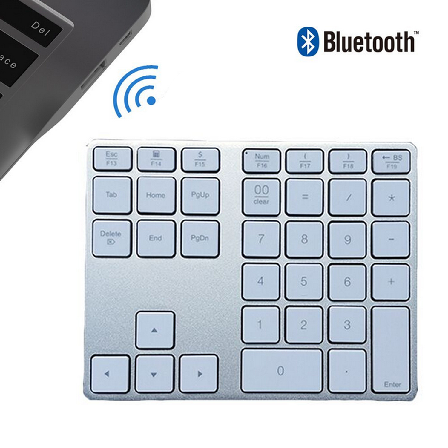 Jelly Kam Bluetooth-Compati Numeriek Toetsenbord Draadloze Oplaadbare Nummer Pads Digitale Toetsenbord Voor Tablet Laptop Accounting:  Silver