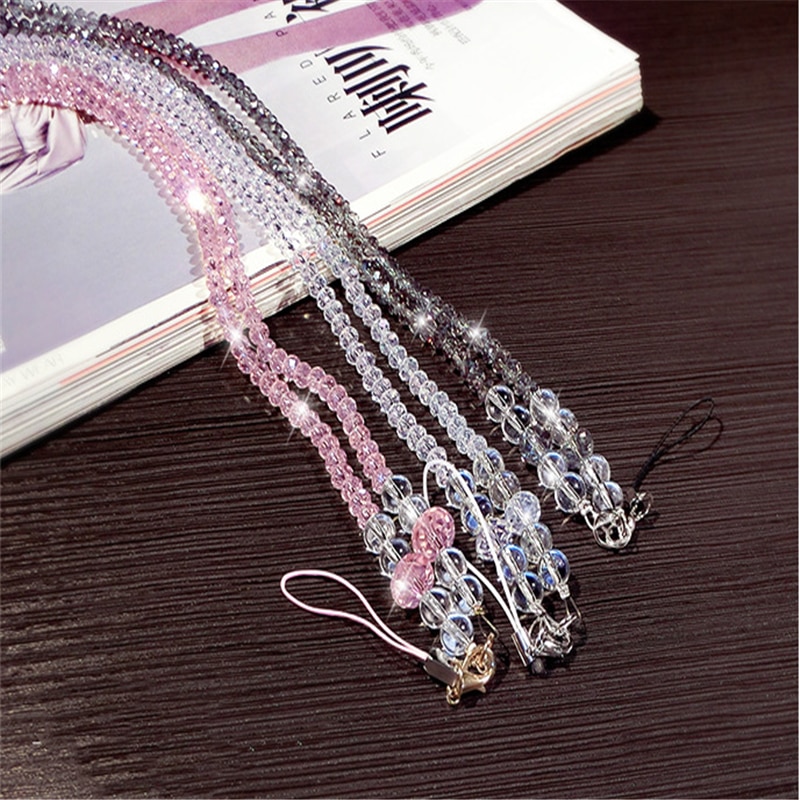1 Pcs Universele 44 Cm Telefoon Strap Sling Lanyard Crystal Parel Opknoping Draagbare Mobiele Telefoon Case Touw Kaart Pak touw