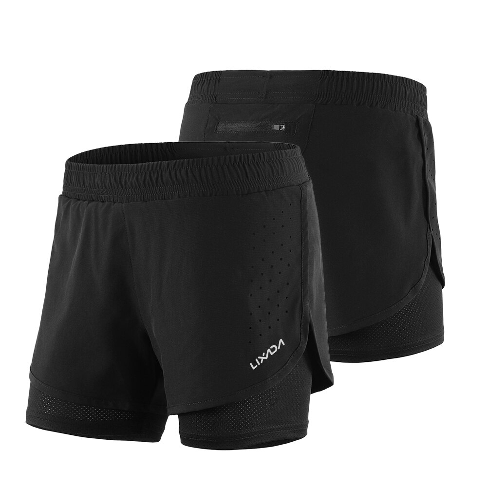 Lixada Frauen 2-in-1 Laufhose Schnell Trocknend Atmungs Aktiven Ausbildung ÜSpund Joggen Radfahren Fitness kurze Hose Fitnessstudio kurze Hose: Schwarz / XS