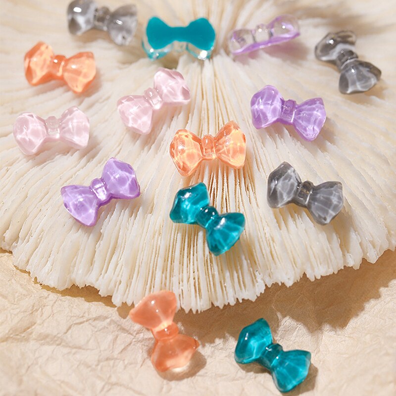 10 Uds. De lazos 3D para decoración de uñas, accesorios de manicura para manicura, adornos japoneses de colores, Semi transparentes