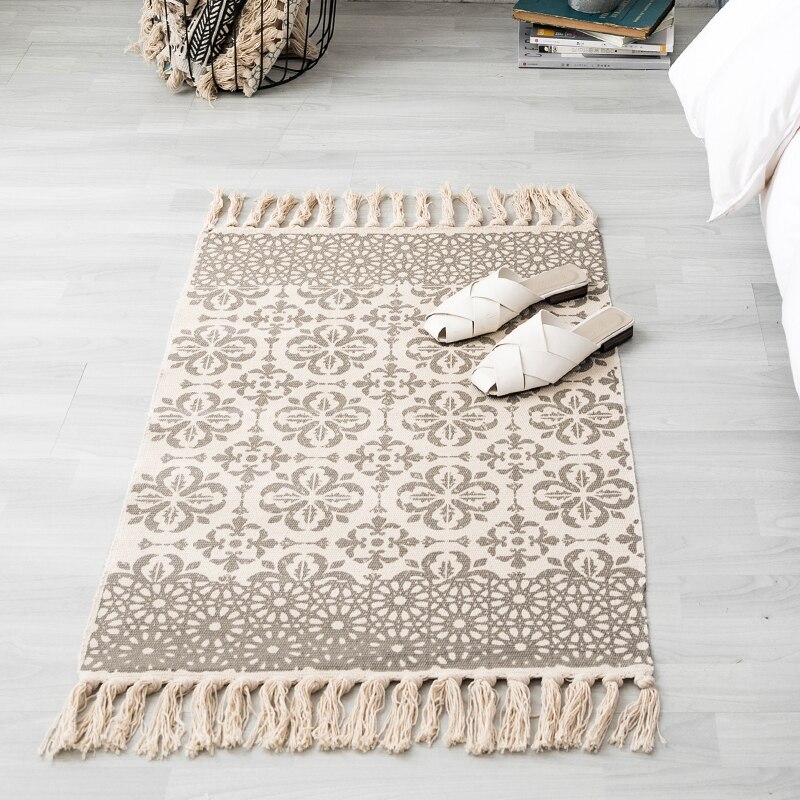 Home Rug Hand Made Rechthoek Kwastje Gebreide katoen tapijt 60x90CM: Grijs