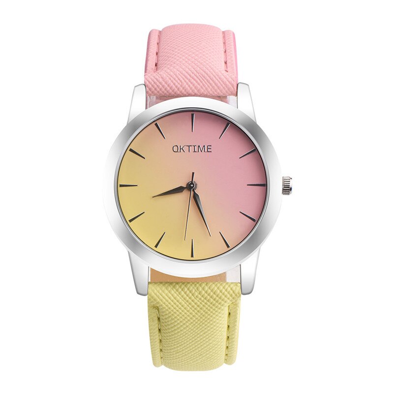 Luxe Vrouwen Horloges Student Meisje Casual Regenboog Horloge Multicolor Lederen Band Quartz Horloge Voor Dames Jurk # D: Rose