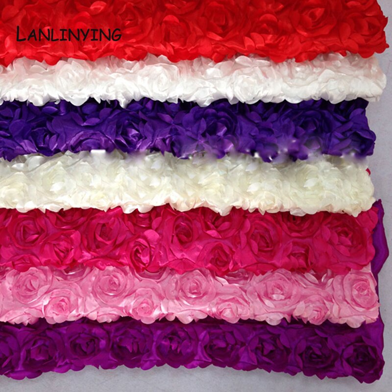 LANLINYING 3D Satin Rose Flower Fabric Material Textile For Sewing Cloth Handmade Wedding Decorate Carpet Cloth D292