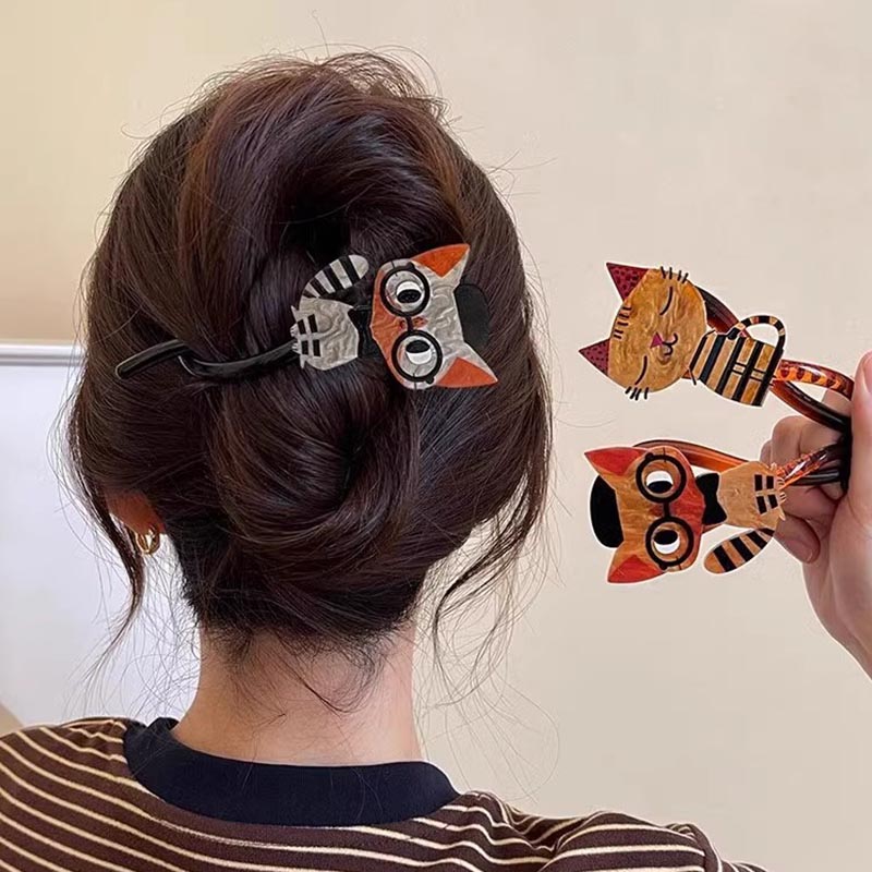 Bonita pinza de pelo acrílica con de gato de dibujos animados para mujeres y niñas, soporte para cabello largo, pasador, horquilla, accesorios de para el cabello
