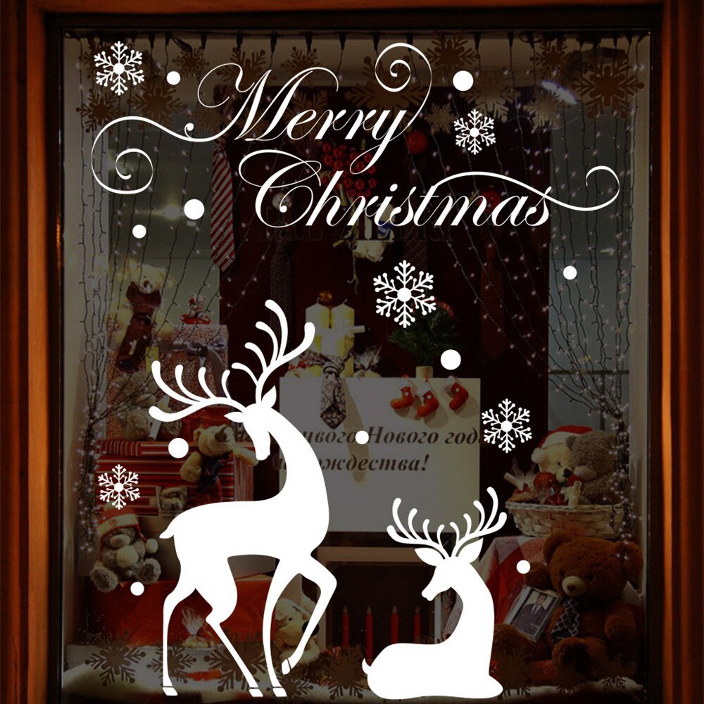 Year White deer Window Stickers Christmas Wall Stickers Snow Christmas Decoration Bedroom PVC electrosta Wallpaper stickers: B