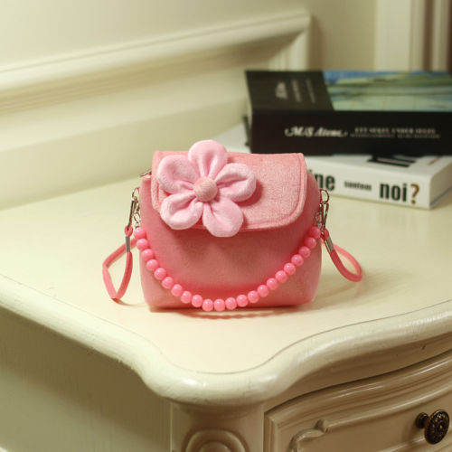 Brand Lovely Baby Girls Kids 3D Flower Mini Zipper Shoulder Messenger Purse Bag Leopard Candy Color Coin Purses: Pink