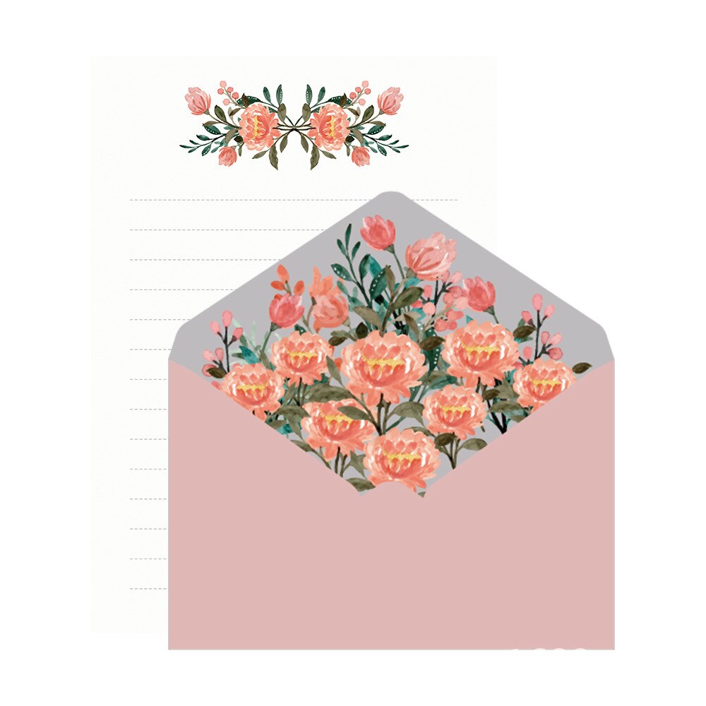 Sobres con patrón de flores con papel de carta A5, conjunto de papelería, sobre de invitación para vacaciones y Día de San Valentín, suministros escolares y de oficina: 3