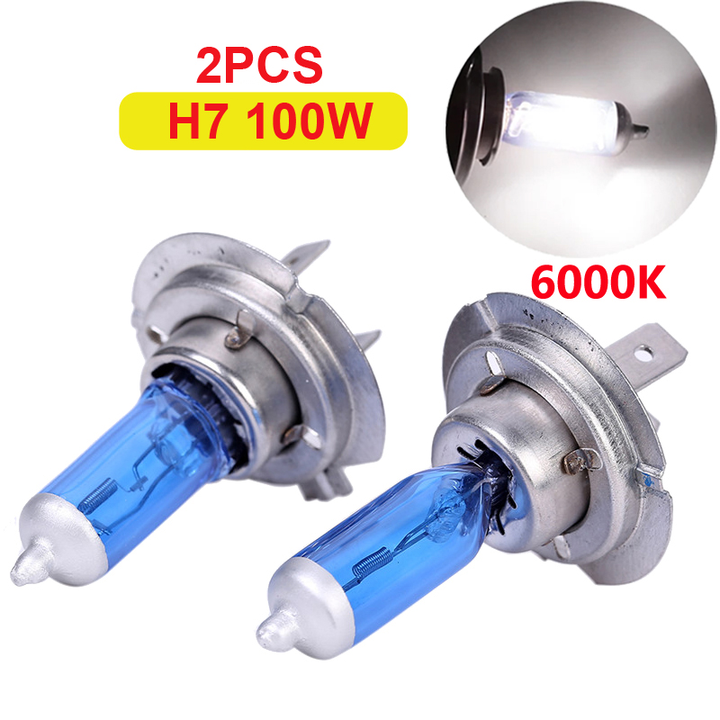 2 stk. super-led-pærer hvide 12v h1 h4 h7 forlygtesæt 100w 6000k bilpærer xenon-lampe superklar halogen-bilforlygte: Hvid