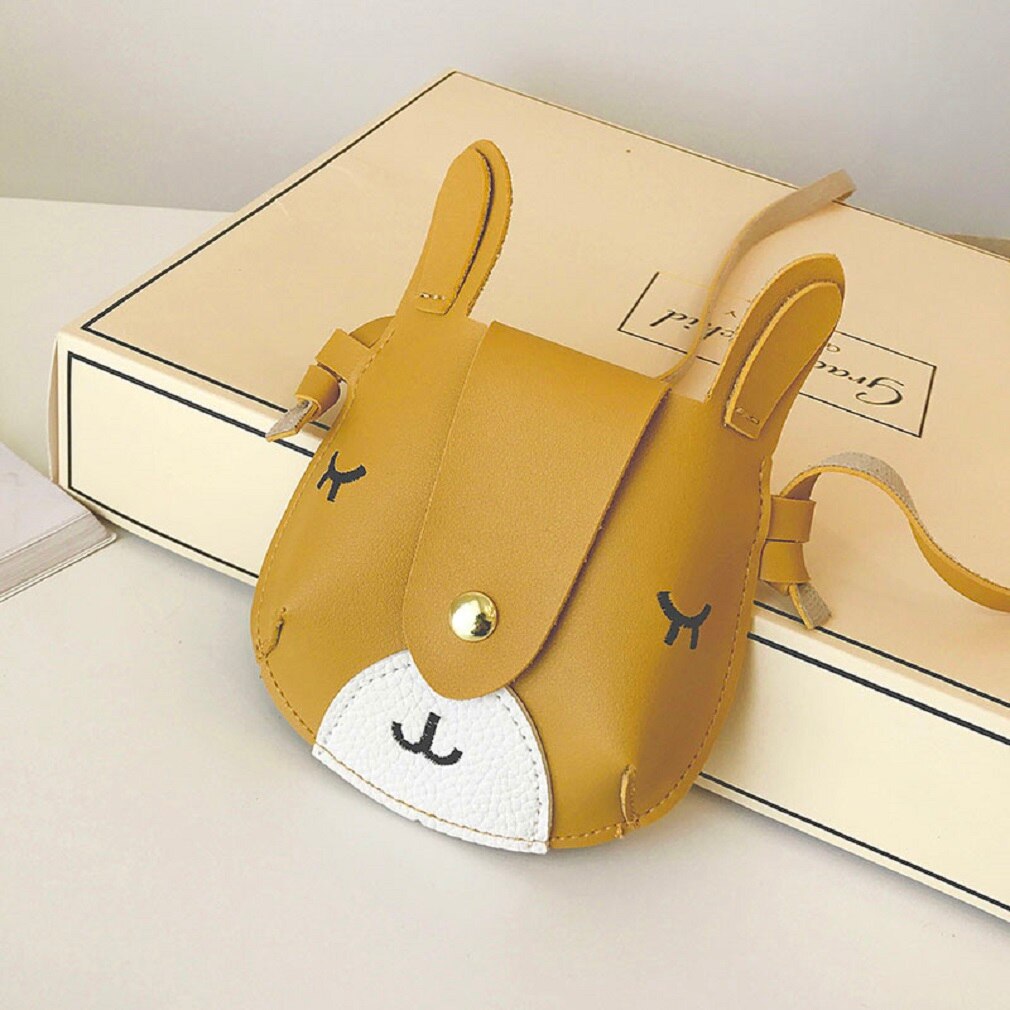 Schattige kindermeisjes mini crossbody tas konijn pu handtas kinder schoudertas mooie portemonnee houders munt portemonnees: Geel