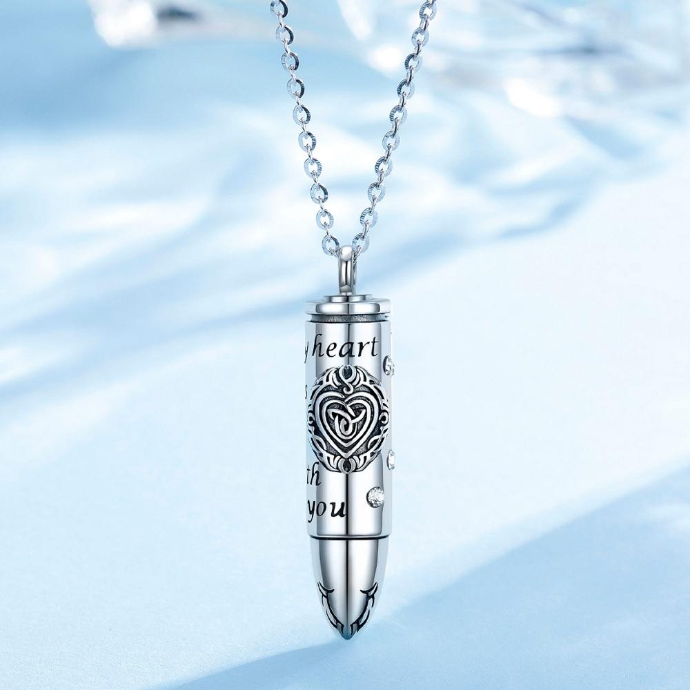 Eudora-colgante de urna de plata de ley 925 auténtica, cápsula de bala, urna de cenizas conmemorativa de cremación, collar, joyería Vintage, G018