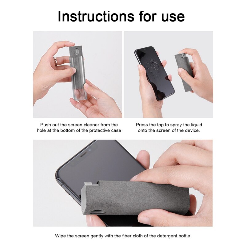 10ml Mobile Phone Computer Tv Screen Cleaning Spray With Wiping Cloth Pink Gray Portable