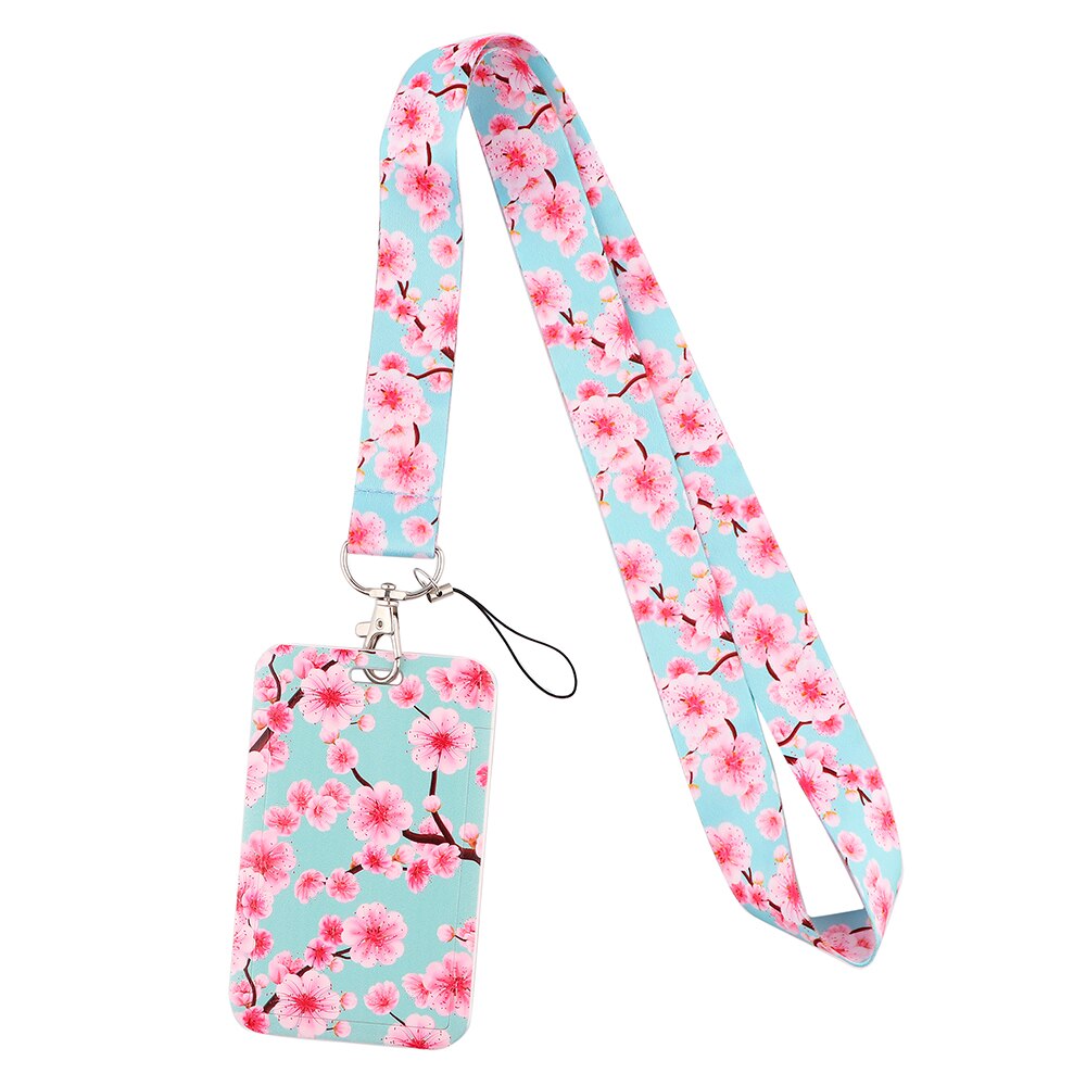 JF988 Beautiful Pink Cherry Blossom Keychain Straps Rope Cell Phone Neck Strap Lanyard for ID Card Key Chain DIY Lanyard: 3