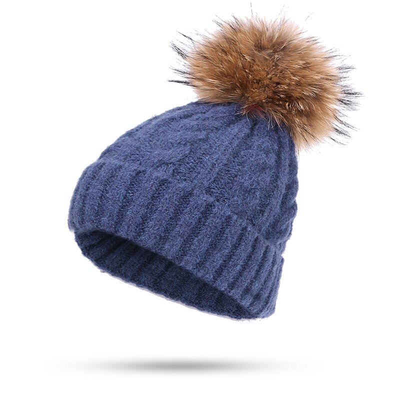 Gorro de piel Real con pompón, gorros, bufandas, guantes, conjunto de tres piezas, gorro grueso para invierno y otoño bufanda, guantes traje Windproo Pom sombrero bufanda, guantes de invierno deportes al aire libre cálida bufanda gorros conjuntos