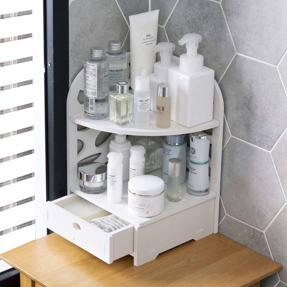 OTHERHOUSE Bathroom Organizer Wood Shelf Desktop Storage Rack with Drawer Makeup Organizer Shower Caddy Corner Shlves Stand