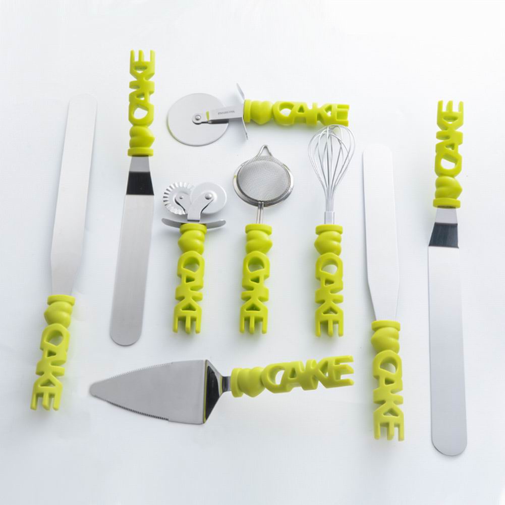 Baking Tools Set Stainless Steel Cake Pizza 9-Piece Baking Supplies Pastry Wheel Mesh Strainer Icing Spatula