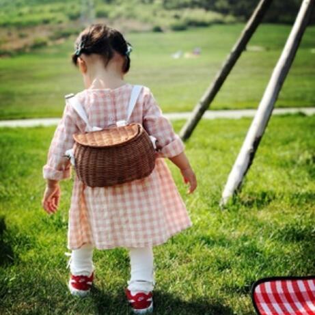 Rattan Bicycle Storage Basket Children Cute Picnic Basket Wicker Straw BackPack Multi-use Girls Kids Summer Beach Shoulder Bag: Default Title