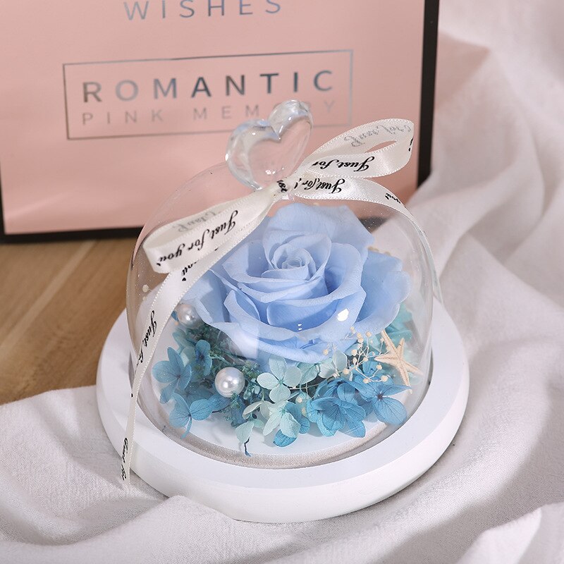 La belle et la bête Rose éternelle en flacon dôme en verre pour saint valentin décoration fête de mariage fête des mères: 19-Blue