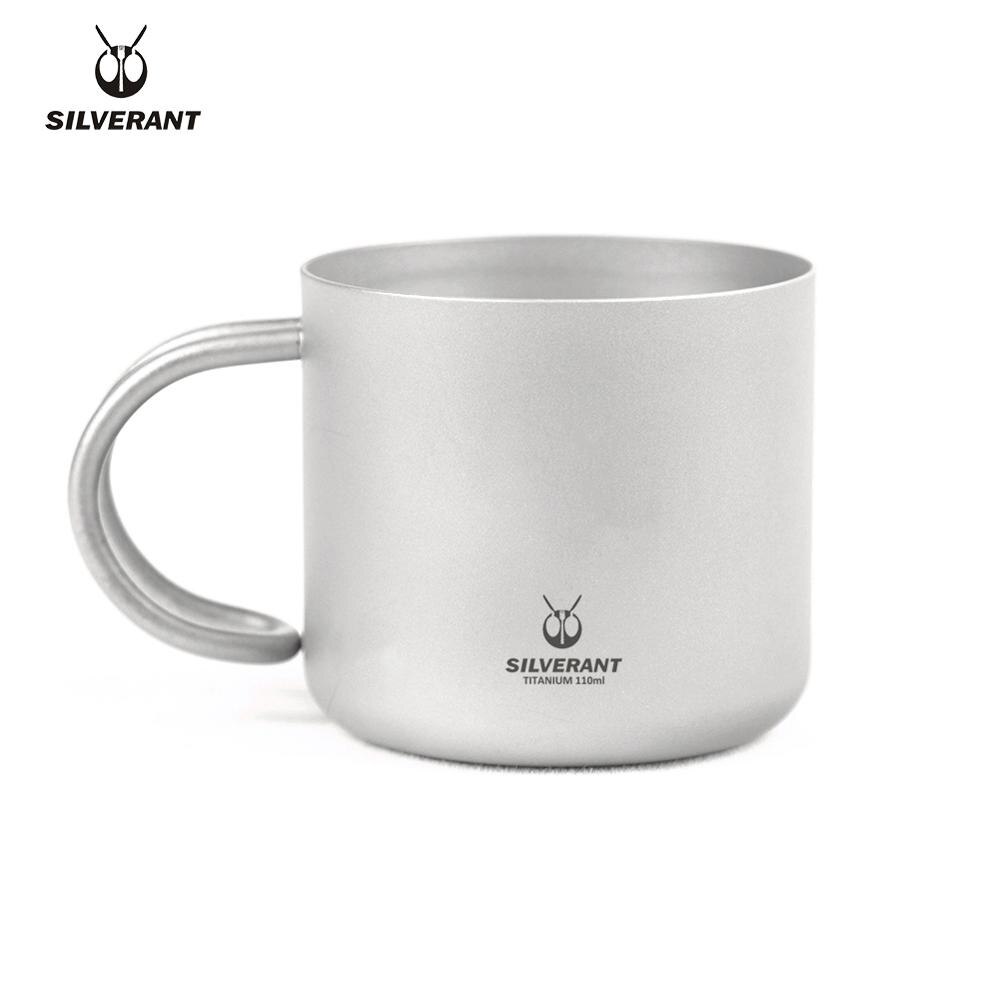 Silverant Caneca de café de titânio 110 ml copo de parede dupla condensar recipiente de café com alça de titânio para acampamento ao ar livre