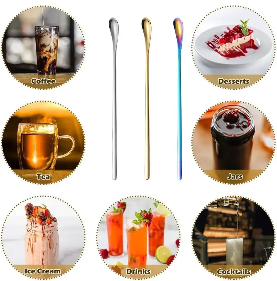 Long Handle Stirring Spoon Stainless Steel Food Grade Coffee Utensil Waterdrop Shape Ice Spoon Honey Cocktail Mixing Bar Tool