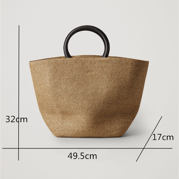 sac à main en paille manche en bois grande capacité papier corde tissé sac de paille nouvelle été voyage sac de plage