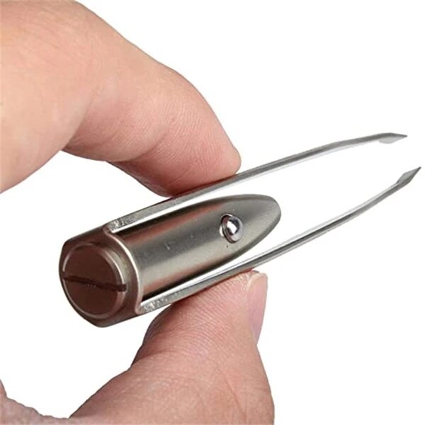 1 PC de LED de acero inoxidable Clip para ceja pinzas pelo eliminación iluminación LED pestañas Clip herramientas de maquillaje Facial cabello cejas pestañas