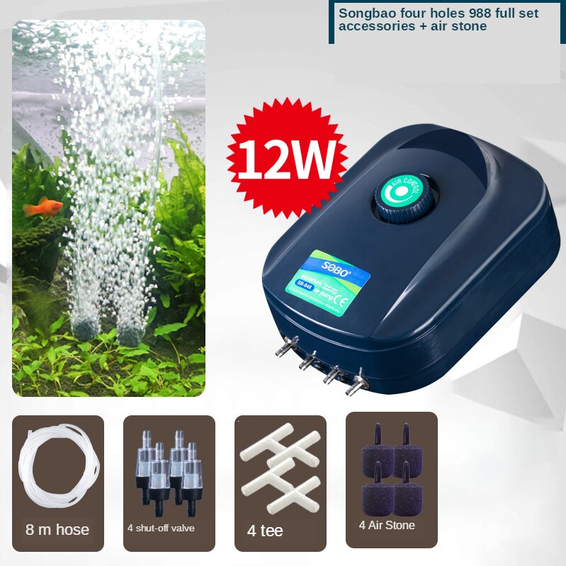 SOBO Aquarium Air Pump Fish Tank Increasing Oxygen Pump Adjustable Large Air Output Aeration Pump Air Compressor Accessories: 988    12W  P1