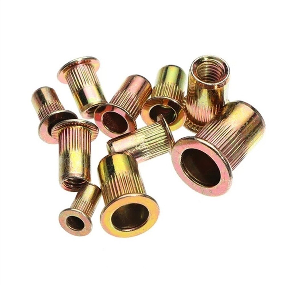 300 Pcs Rivet Nut Insert Nutsert Cap Zinc Plated Carbon Steel Knurled Nuts Nutsert Flat Head Threaded M3 M4 M5 M6 M8 M10 M12