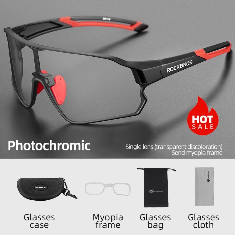 ROCKBROS Gafas Fotocromáticas para Ciclismo, Lentes Deportivas, Ultraligeras, Equipo de Seguridad, MTB, Deporte en Carretera, Protección UV400: Negro