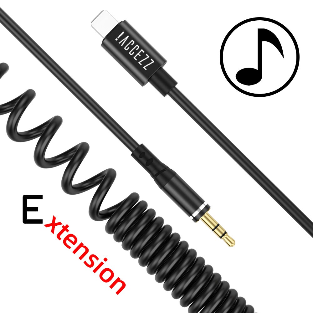 !accezz 3.5mm jack bil aux kabel 3.5 mm hane  to 8 stift för iphone 12 11 pro xs max xr teleskopfjäder ljudkabel hörlurssladd