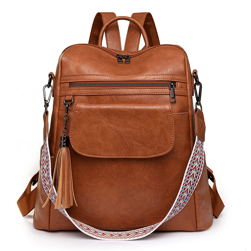 Leren Laptop Rugzak Dames - 20-35L - Reistas - Werk - College - PU Leer: Zwart