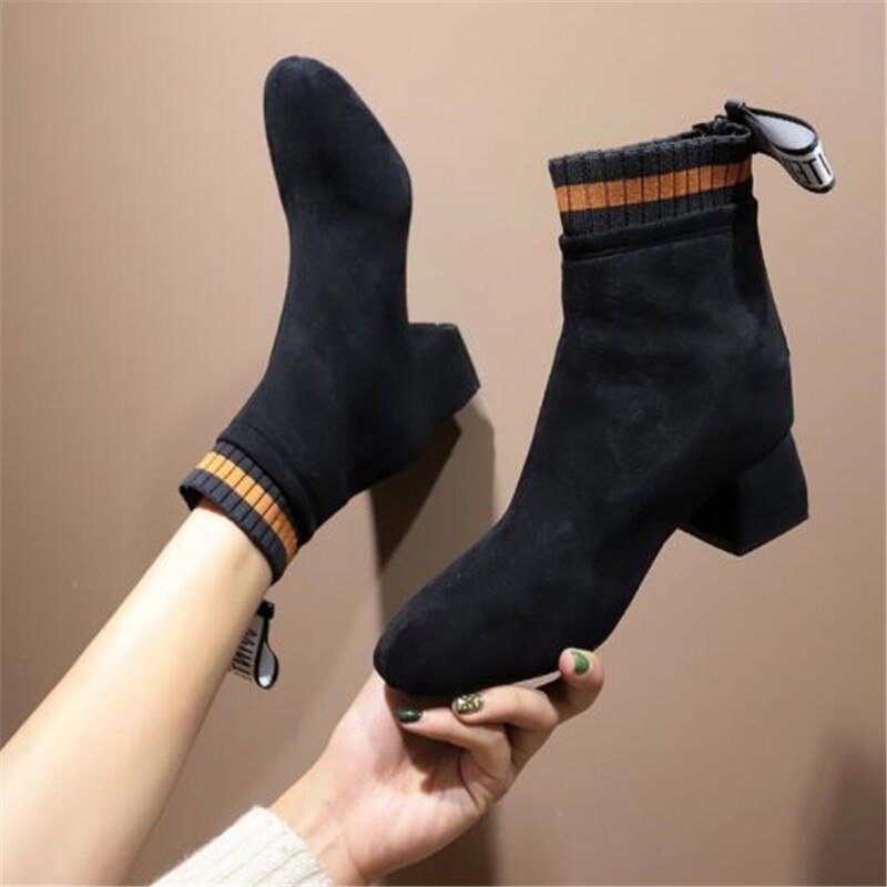 Ankelstøvler i imiteret ruskind kvinder chunky hæle plyssko kvinde smarte sko dame brun chokolade støvle plus størrelse 34-43