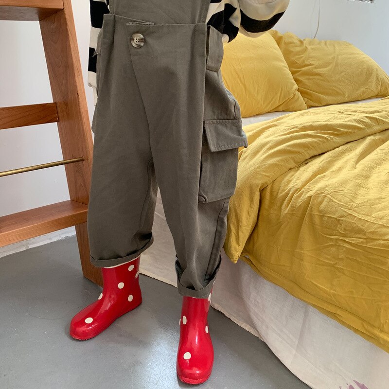 Autumn Girls Cotton Overalls Girls Overalls Kids Overalls: Green / 6