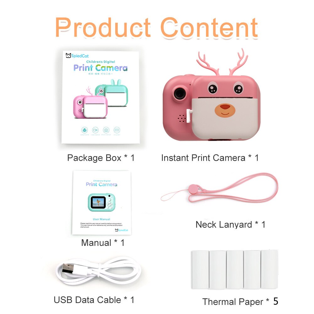 HD 1080P Children Instant Print Birthday christmas Toys Video Cam For Kids Polaroid Camera With Thermal Photo Paper Camera: Pink With 5 Paper / With 16GB TF Card