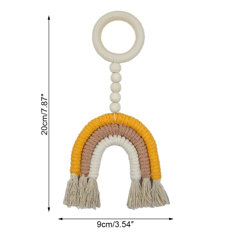 Weaving Rainbow Hanging Baby Teether Toys Crochet Wooden Ring Infant Shower