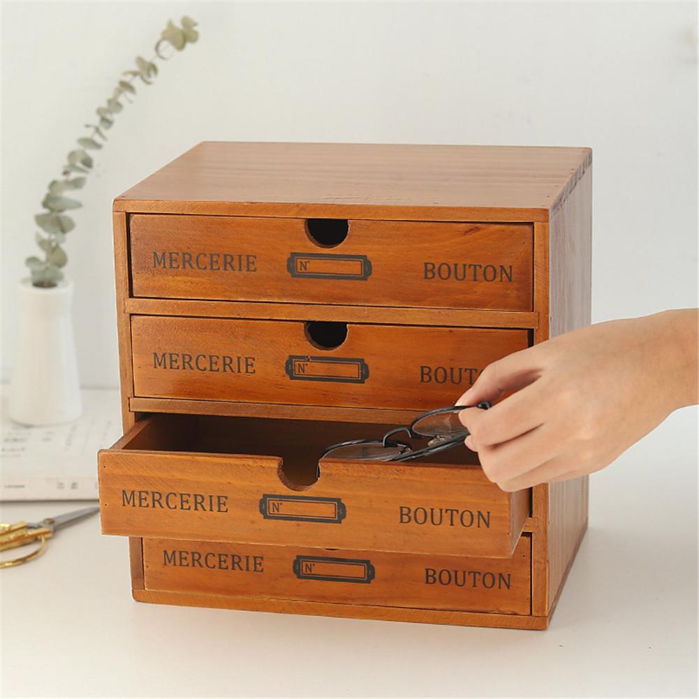 4-layer Wooden Storage Drawer Home Storage Cabinet Multifunctional Decorative Container Box Office Desktop Drawer Dividers Box