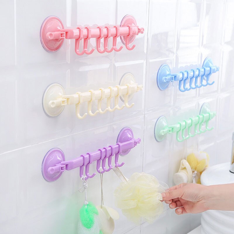 Colgador de toallas de baño con ventosa ajustable, estante colgante con cierre tipo ventosa, organizador de cocina, 6 ganchos