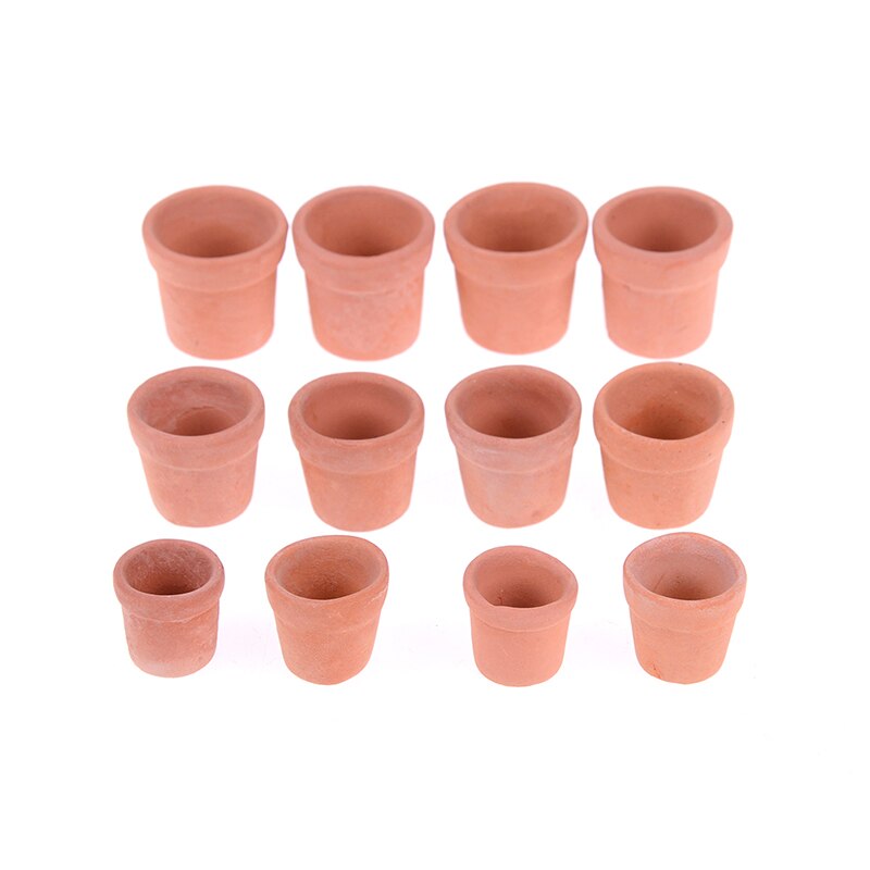 12pcs/lot Red Clay Flowerpot Simulation Garden Flower Pot Model Toy For 1/12 Dollhouse Miniature Doll Houses Accessories